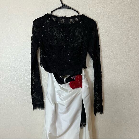 Tarik Ediz Canisa Queen of Hearts lace satin black white two piece dress NEW 2 - Picture 3 of 10
